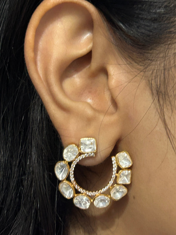 Kundan Moon Earring  (Made in 925 Silver)