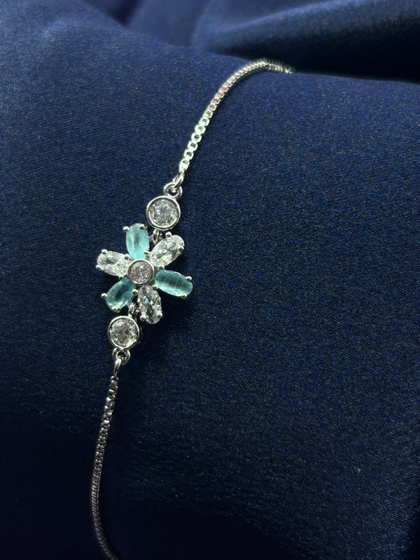 Sky Blue Flowery  Bracelet (Made in 925 Silver)