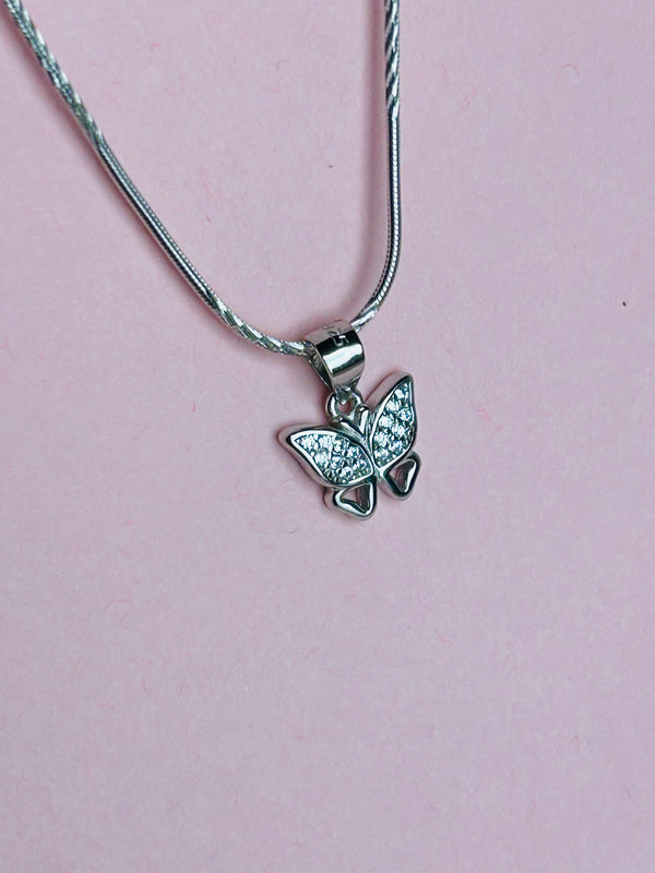 Butterfly Shaped Silvery Stoned Pendent Without Chain (Made in 925 Silver)