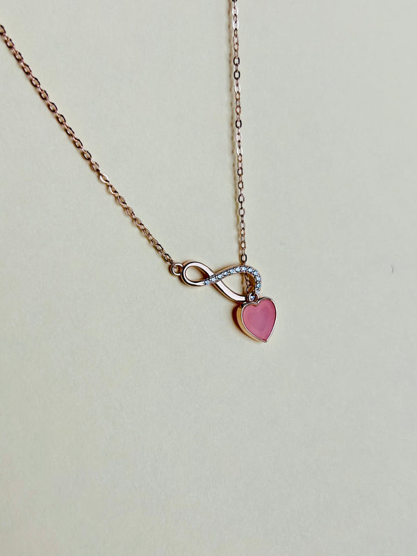 Rosegold Infinity with hanging Heart Pendent with Chain (Made in 925 Silver)