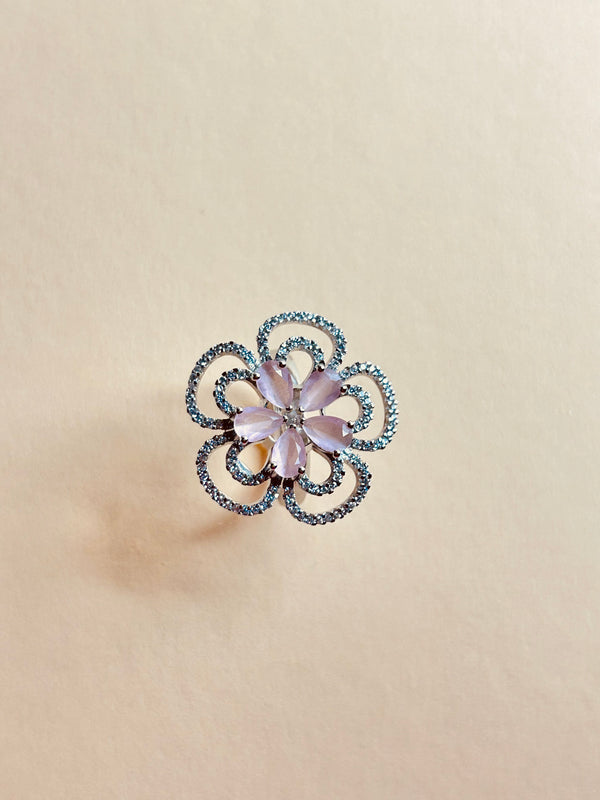 Fantastic Flowery Pink Silver Ring (Made in 925 Silver)