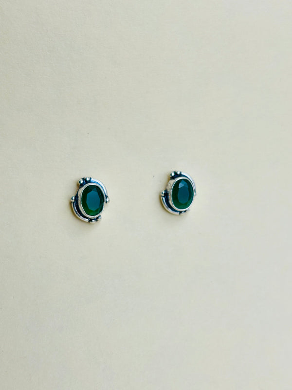 Oxidised Silver earrings with Green Stone (Made in 925 Silver)