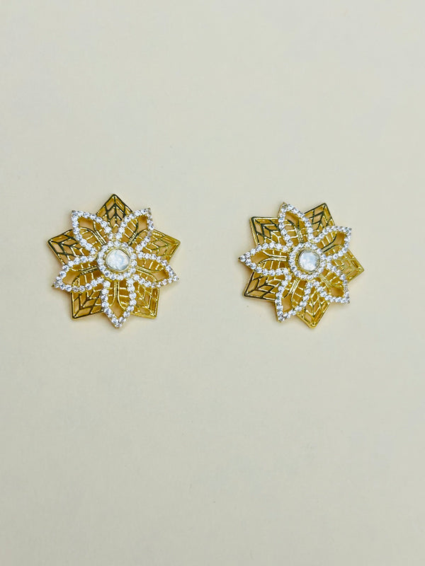 Stunning Kundan Silver Earing  - Flower Design