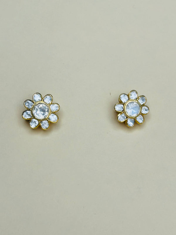 Flowery Kundan Earring Studs (Made in 925 Silver)