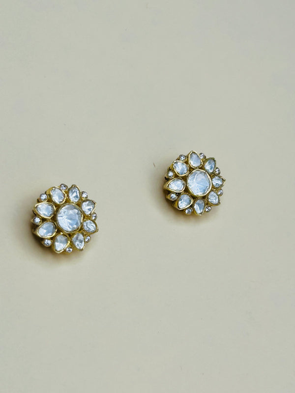 Dazzling Kundan Earring Studs with Zircon Stones (Made in 925 Silver)